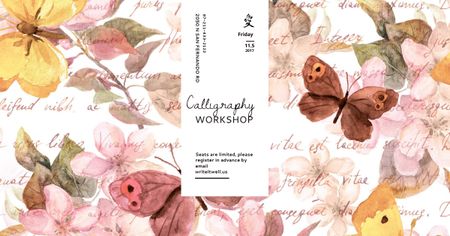 Calligraphy workshop with butterflies painting Facebook AD Tasarım Şablonu