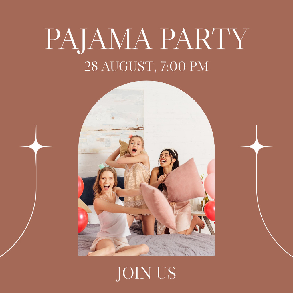 Pajama Party Ad with Cheerful Young Women at Home Instagram Design Template