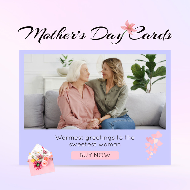 Mother's Day Warmest Congrats With Flowers in Envelope Animated Post Tasarım Şablonu