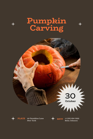 Halloween Pumpkin Carving Announcement Invitation 6x9in Design Template