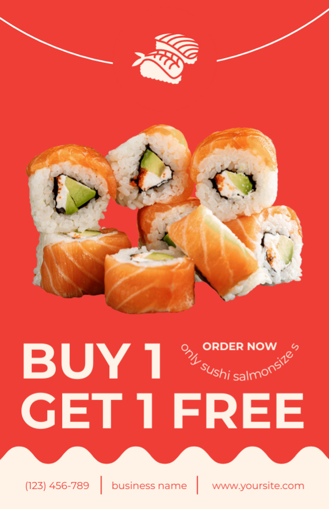 Special Offer of Sushi with Salmon Recipe Cardデザインテンプレート