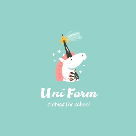 School Store Ad with Cute Unicorn with Pencil Horn Animated Logo Design Template