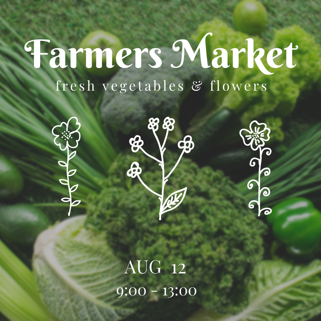Farmers Market Announcement with Green Vegetables Instagram Modelo de Design