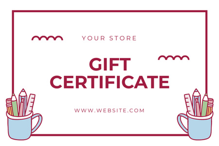 Gift Voucher with Stationery in Cup Gift Certificate Design Template