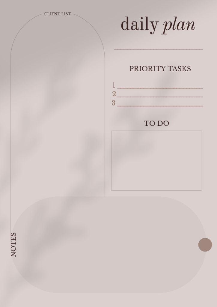 Daily Task Planning with Branches Shadow in Beige Schedule Planner Design Template