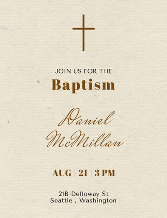 Modèle de visuel Annonce de cérémonie religieuse de baptême sur beige - Invitation 13.9x10.7cm