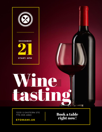 Evento de degustação de vinhos com vinho tinto em copo e garrafa Poster 8.5x11in Modelo de Design