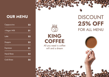 Offer Discounts on All Menu in Coffee House Brochure Modelo de Design
