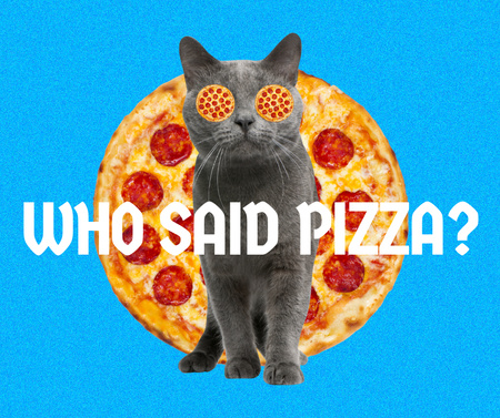 Plantilla de diseño de gato lindo divertido con ojos de pizza Facebook 
