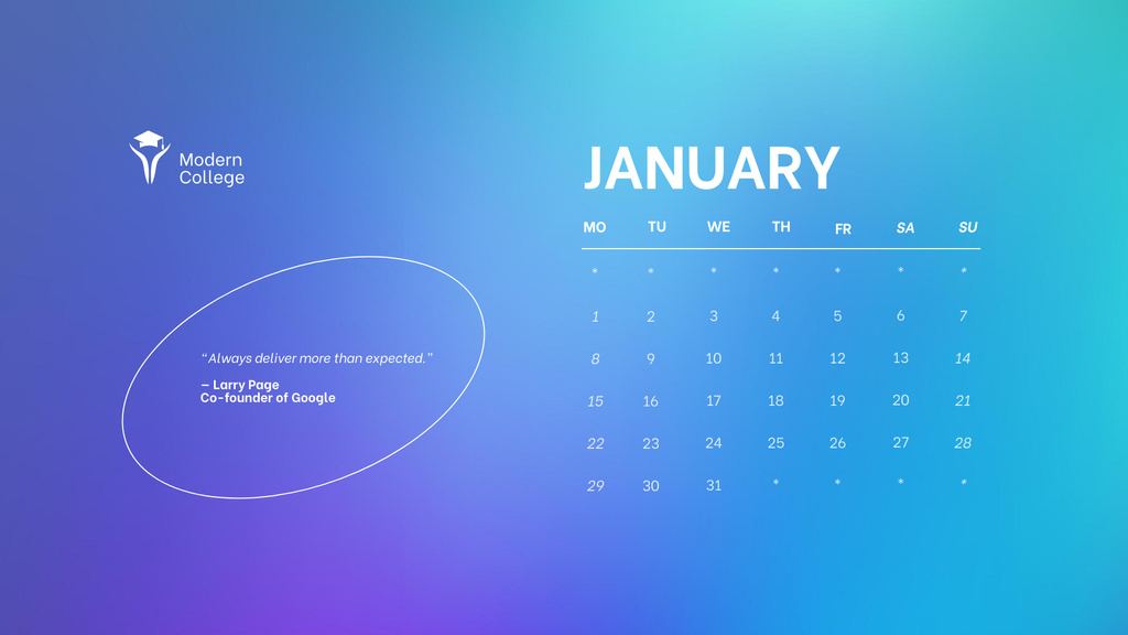 Bright Blue Gradient Calendar Πρότυπο σχεδίασης