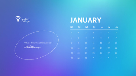 Ontwerpsjabloon van Calendar van helder blauw verloop