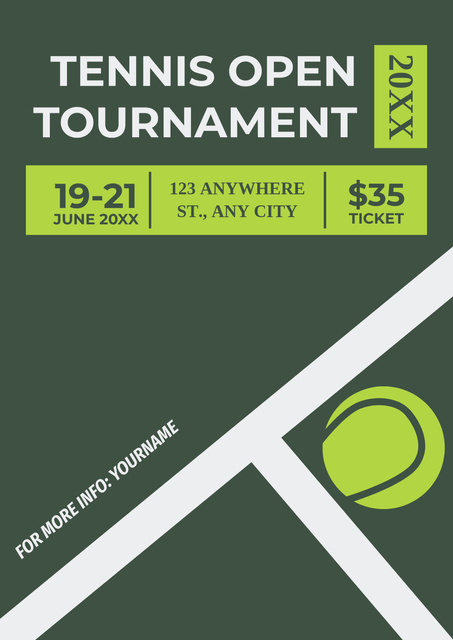Tennis Tournament Announcement on Green Poster – шаблон для дизайна