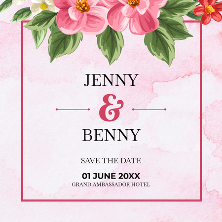 Wedding Invitation with Pink Flower Instagram tervezősablon