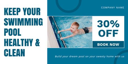 Offer Discounts for Booking Pool Cleaning Services Twitter Design Template