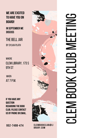 Book club meeting on paint blots Invitation 4.6x7.2in Design Template