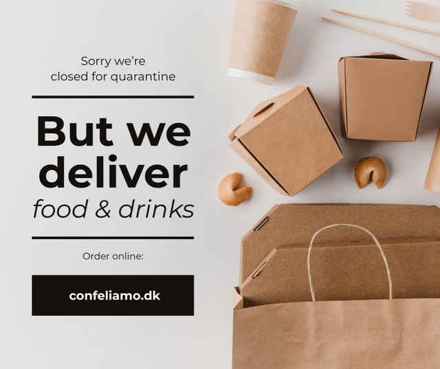 Plantilla de diseño de Delivery Services offer with Noodles in box on Quarantine Facebook 