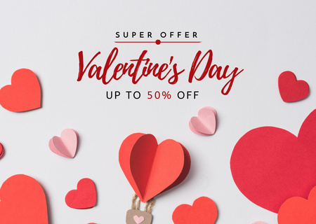 Super Deal Discounts on Valentine's Day Items with Red Hearts Card Design Template