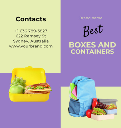Designvorlage Practical School Lunch Boxes And Containers In Purple für Brochure Din Large Bi-fold