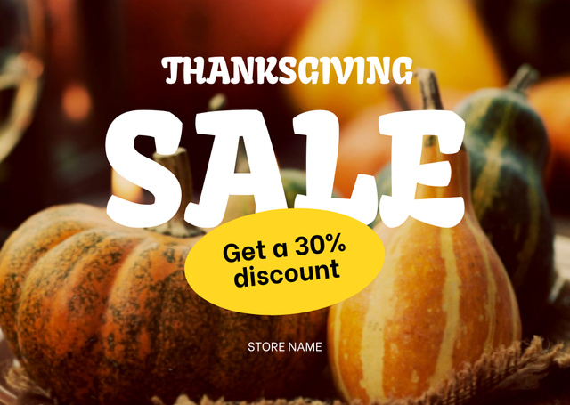 Thanksgiving Sale with Discount with Pumpkins Flyer A6 Horizontal Design Template