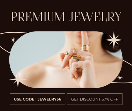 Promo of Premium Jewelry with Woman wearing Rings Facebook Tasarım Şablonu