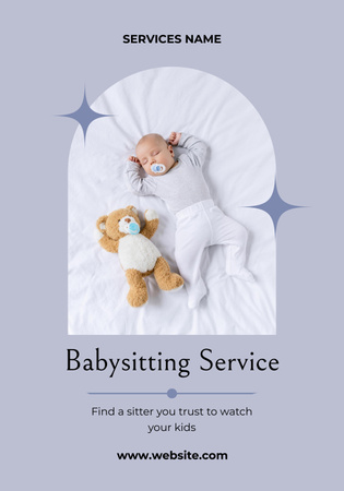 Little Baby Sleeping with Teddy Bear on Blue Poster 28x40in Design Template