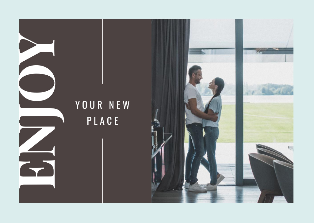 Real Estate Ad with Couple Hugging in their Home Postcard Design Template