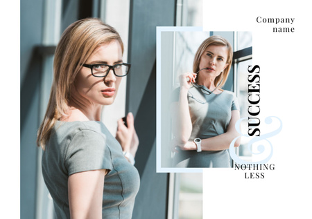 Business Success Concept with Confident Young Woman Postcard A5 Tasarım Şablonu