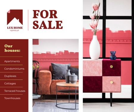 Platilla de diseño Luxury Home Offer Interior in Pink Facebook