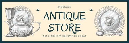 Antique Store Offer Timeless Tableware With Teapot At Discounted Rates Twitter Design Template