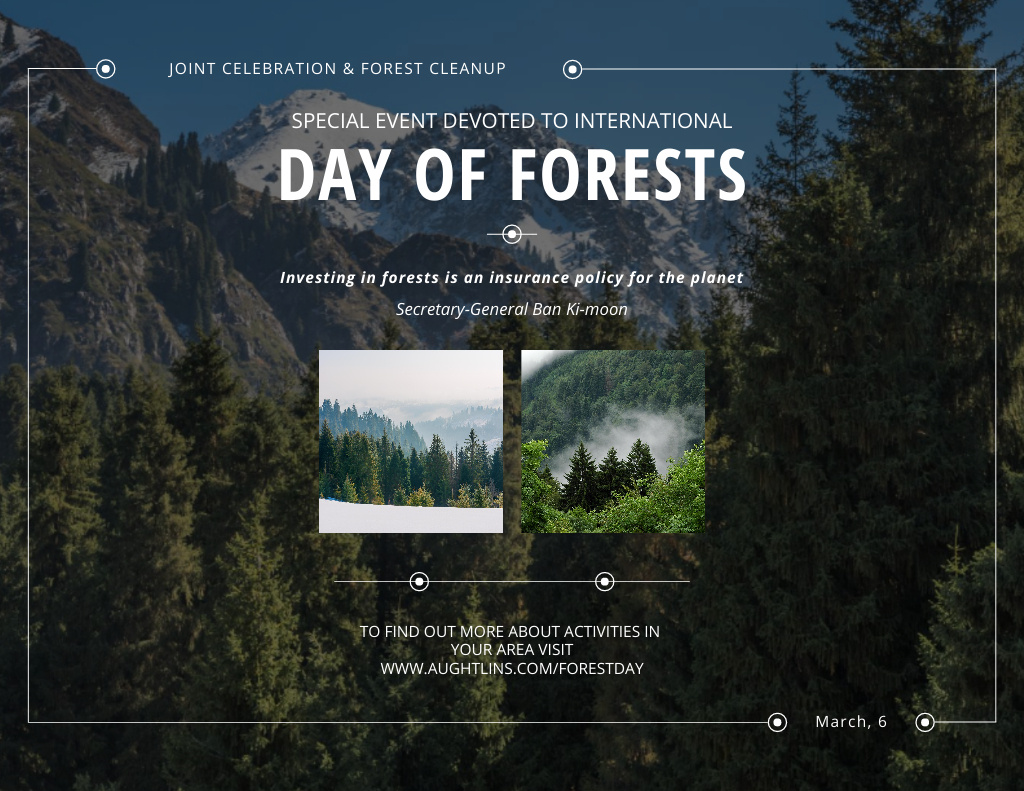Ontwerpsjabloon van Flyer 8.5x11in Horizontal van Global Forests Awareness Event with Views Of Trees in Mountains