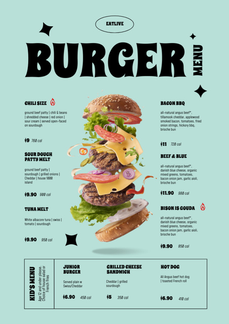Fast Food Menu Offer with Burger Menu Πρότυπο σχεδίασης