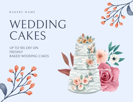 Wedding Cakes for Sale Thank You Card 5.5x4in Horizontal Design Template