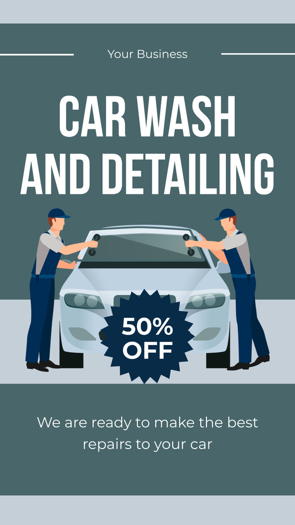 Car Wash and Detailing Service Offer Instagram Story Modelo de Design