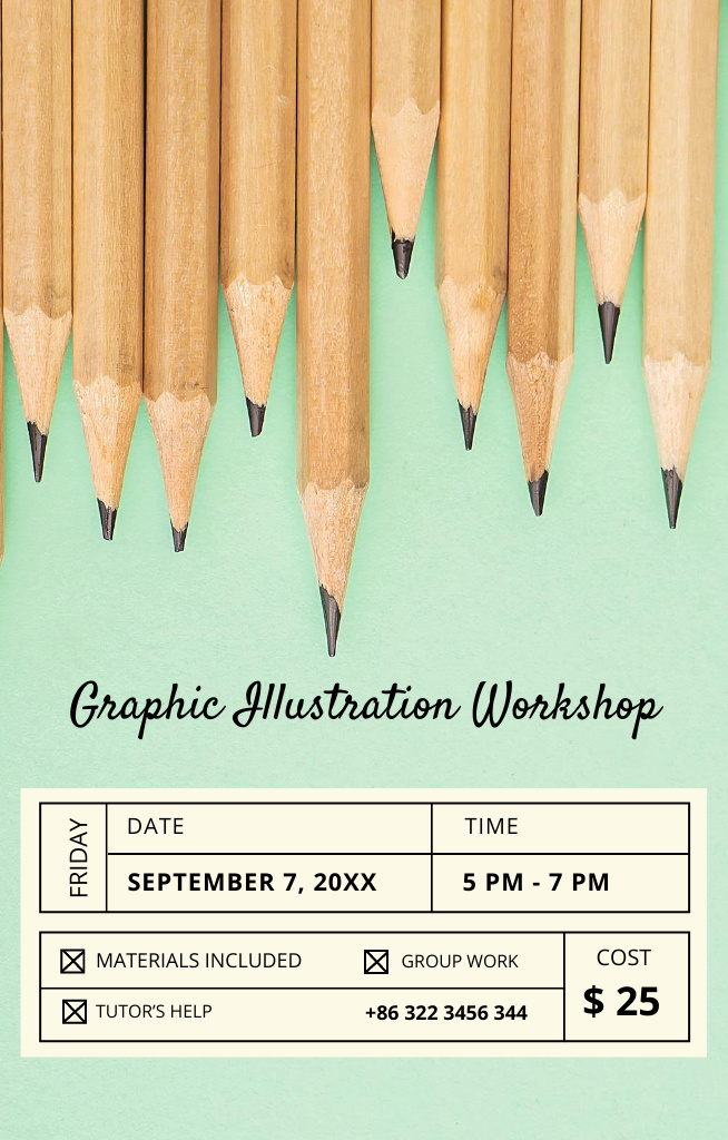 Drawing Workshop with Graphite Pencils Image Invitation 4.6x7.2in Design Template