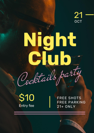 Man Drinking from Glass at Cocktail Party Flyer A7 Design Template
