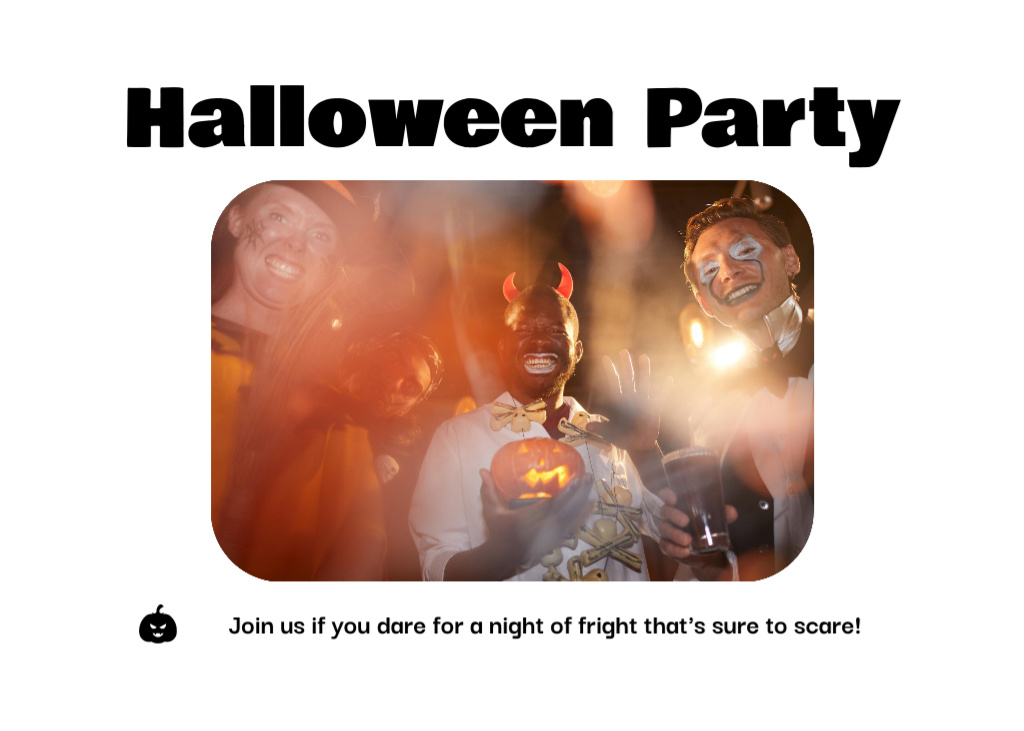 Ontwerpsjabloon van Flyer 5x7in Horizontal van Creepy Halloween Costume Party Announcement With Pumpkin