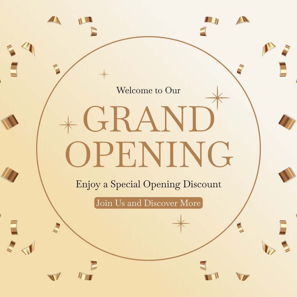 Designvorlage Grand Opening Ceremony With Confetti And Discount für Instagram AD