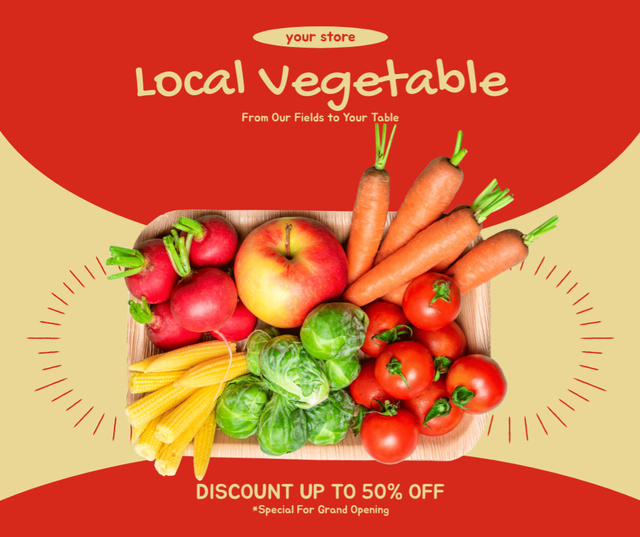 Offer Discounts on Local Fresh Vegetables Facebookデザインテンプレート