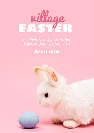 Easter Holiday with Cute Bunny on Pink Poster – шаблон для дизайна