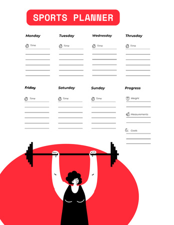 Sports Planner with Woman Lifting Barbell Notepad 8.5x11in Design Template