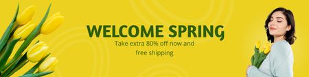 Spring Sale with Young Woman with Tulips Twitter – шаблон для дизайну