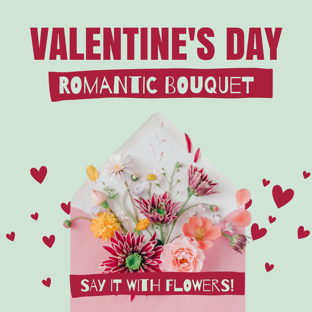 Valentine's Day Lovely Bouquet With Hearts Instagram AD – шаблон для дизайна