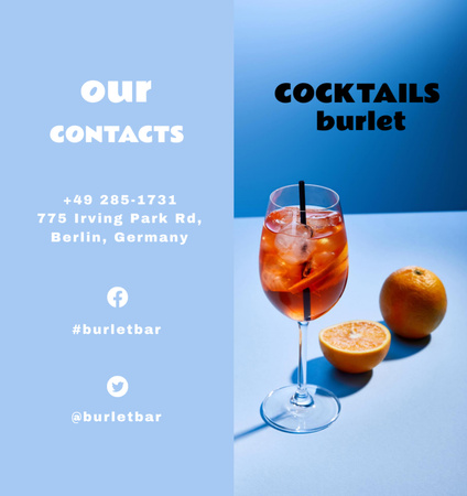 Exquisite Cocktails Offer with Oranges In Blue Brochure Din Large Bi-fold Design Template