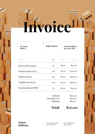 Packing Services with Stack of Boxes Invoice – шаблон для дизайну