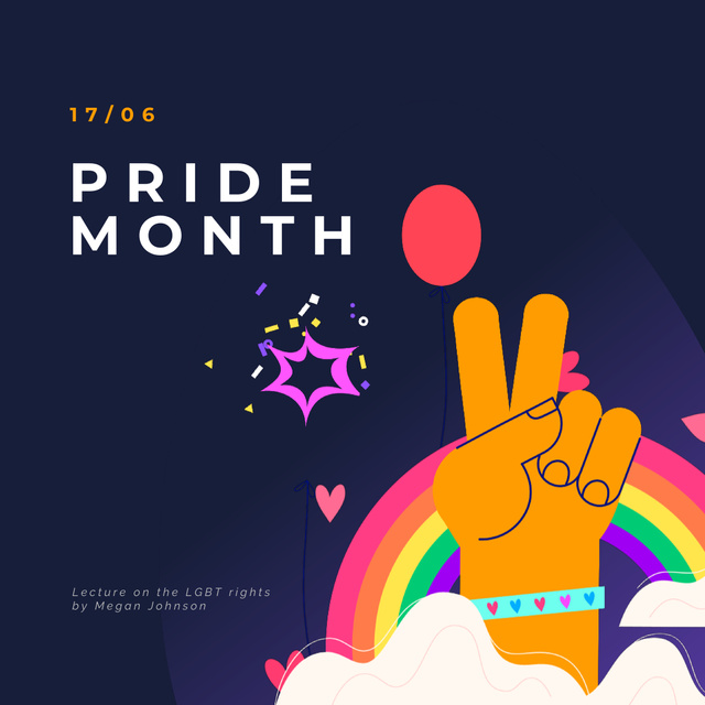 Designvorlage Pride Month Hand Gesturing over Rainbow für Animated Post