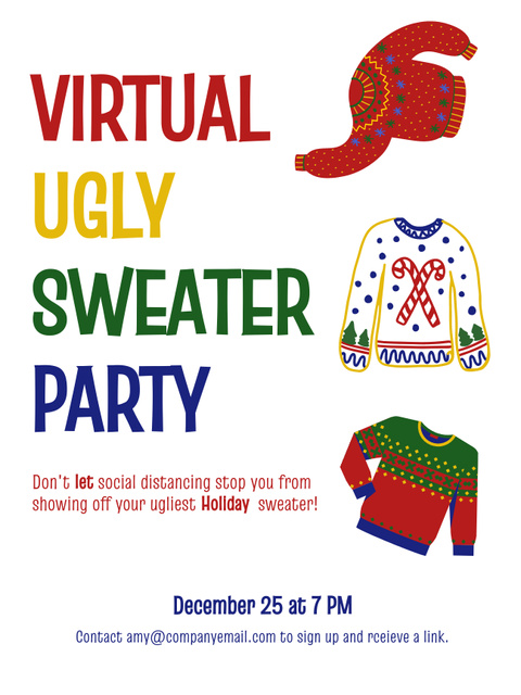 Plantilla de diseño de Virtual Ugly Sweater Party Poster US 