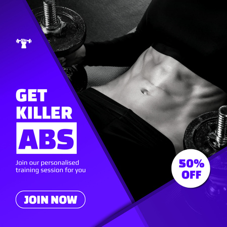 Fitness Classes Ad with Female Relief Abdominal Muscles Instagramデザインテンプレート