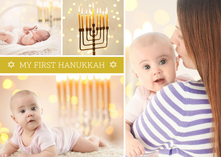 Plantilla de diseño de Mother with baby celebrating hanukkah Postcard 