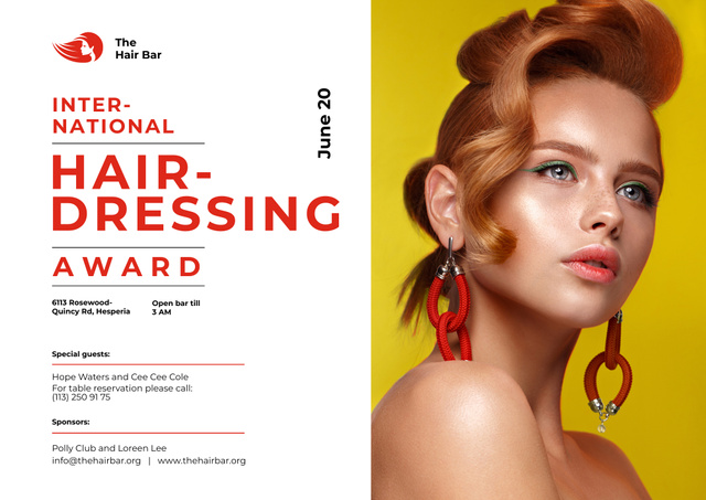 Ontwerpsjabloon van Poster B2 Horizontal van Hair Dressing Award with Beautiful Woman