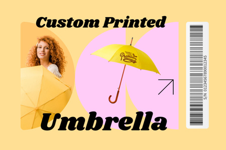 Brand Print Umbrella Sale Announcement Label Design Template